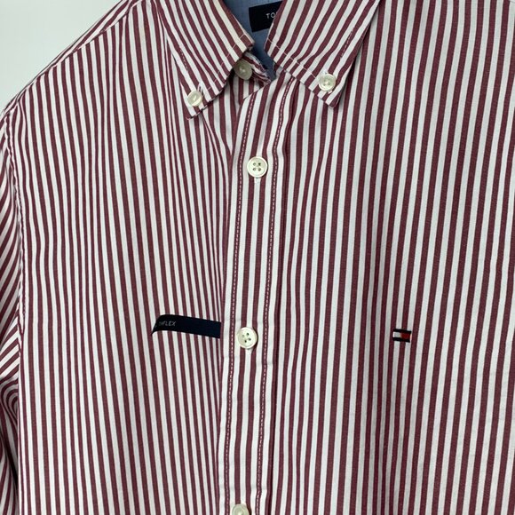 Tommy Hilfiger Red and White Striped Long Sleeve Mens Shirt - Picture 3 of 15
